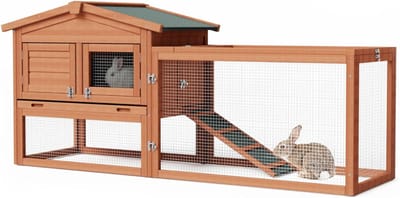 TopChoice® Konijnenhok - Knaagdierenhok - Dierenverblijf - 156x52x68cm - Dennenhout