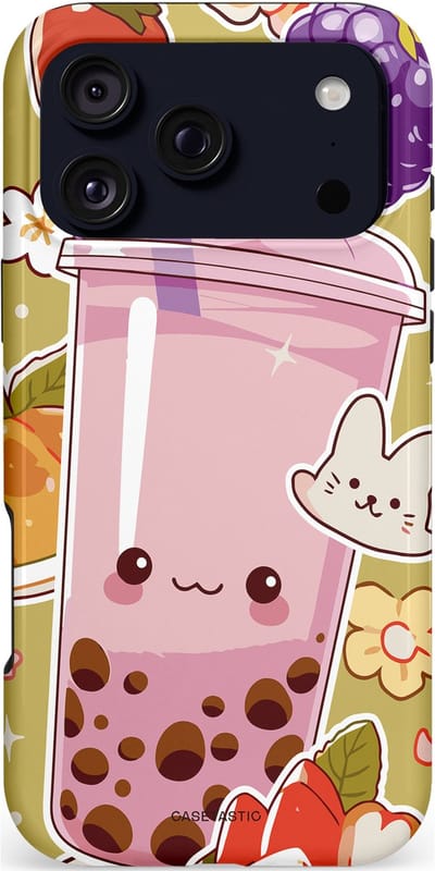 Casetastic hoesje geschikt voor Apple iPhone 17 Pro Max - MagSafe - Dubbellaagse bescherming - Roze Rode Kawaii Bubbletea Korea - Fashion Case - Goud Beige Lichtroze Perzik