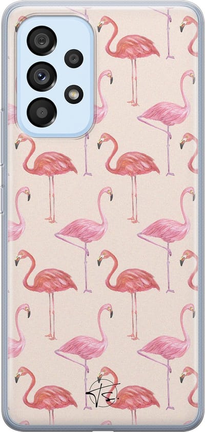 Hoesje geschikt voor Samsung Galaxy A53 - Flamingo - Soft Case - TPU - Print - Beige, Roze - Mooie Telefoonhoesjes