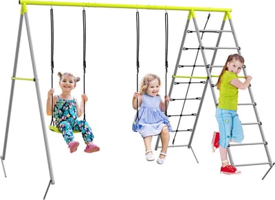 Outsunny - 2-zits Kinderschommel - Sportladder - Grondanker - Groen