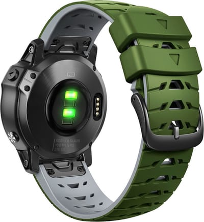 Siliconen bandje - geschikt voor Garmin Fenix 5 / 5 Plus / 6 / 6 Pro / 7 / 7 Pro / 8 (47 mm) / E (47 mm) / Epix (Pro) (2) 47 mm / Quatix 5 / 6 / 7 / 7 Pro / Approach S60 / S62 / S70 47 mm / MARQ / D2 Delta / D2 Mach 1 / Descent G1 - donkergroen-grijs