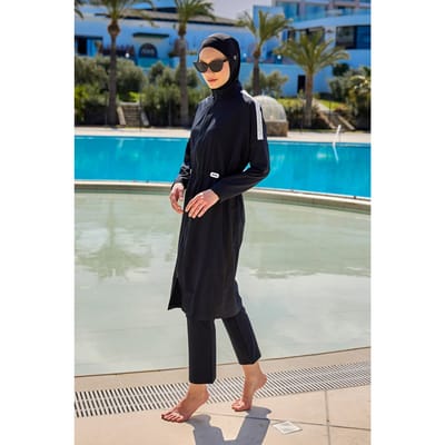 Zwarte, bescheiden badmode Burkini-set met volledige dekking