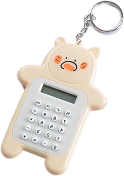 Rekenmachine Sleutelhanger - Mini Calculator Decoratie - Dagelijkse Berekeningen - Charmant Cartoon Ontwerp - ca. 9.5 cm - Beige