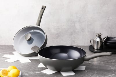 ISENVI Avon Pannenset Inductie - Keramisch - 5 Delig - Hapjespan en wokpan - PFAS, PTFE Vrij - Alle warmtebronnen