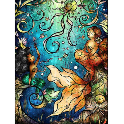 Peinture de diamant de dessin animé sirène et plante, broderie complète de diamants ronds 20X30CM blue