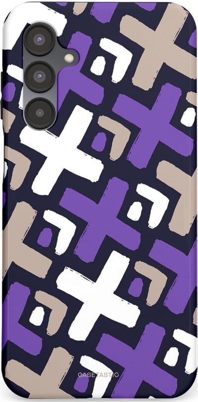Casetastic hoesje geschikt voor Samsung Galaxy A16 - Dubbellaagse bescherming - Fresh Paars Witte X's - Fashion Case - Donkerblauw Zilver Lavendel Wit