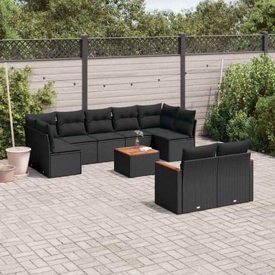vidaXL - 10-delige - Loungeset - met - kussens - poly - rattan - zwart