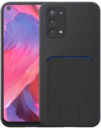 Geschikt voor Oppo A54 5G / A74 5G Telefoonhoesje met Verstelbare Leren Pasjeshouder - Flexible Back Cover Case Siliconen TPU with Adjustable Leather Cardslot - Zwart - Smartphonica geschikt voor Oppo A54 5G;Oppo A74 5G