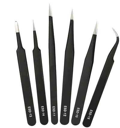 Precisiepincetten Set - Reparatie Pincetten - Elektronica Reparatie - Roestvrij Staal - 6 Delig - Zilverkleurig