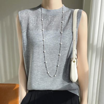 Imitatie Wollen Trui Ronde Hals Vest voor Dames In Zomer Nieuw Modieus en Veelzijdig Mouwloos Spaghettibandje Zacht en Kleverig Huidvriendelijk Top XXL grijs