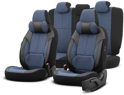 Autostoelhoezenset Voyager blauw-zwart (complete set inclusief nekkussen)