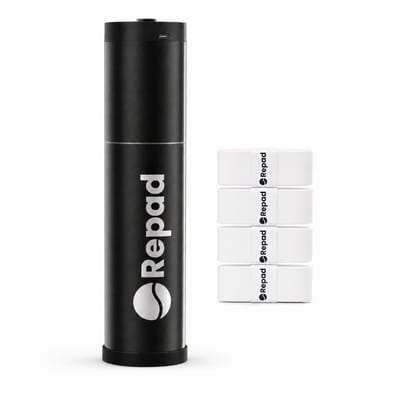 Repad® Essential - Padelballen Drukregelaar - Padel Ball Pressurizer - Tennis Ball Pressurizer - Automatische Pomp - Inclusief 4 overgrips - 20 PSI - USB-C - Metaal - Padelballen - 2026 Model - Zwart