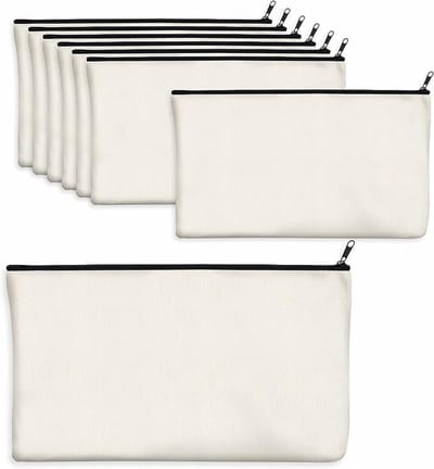 15 Pack Blank Katoen Canvas DIY Craft Rits Zakken Pouches Potlood Case Voor Make-up Cosmetische Toilettas Stationaire Opslag（Wit）
