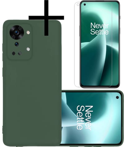 Hoesje - Met Screenprotector - Geschikt voor OnePlus Nord 2T - Sterk & Shockproof - Back Cover - Siliconen Case - Telefoon Hoes - Donkergroen
