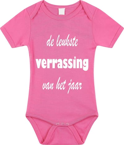 Baby rompertje met leuke tekst | de leukste verrassing van het jaar |zwangerschap aankondiging | cadeau papa mama opa oma oom tante | kraamcadeau | maat 92 roze
