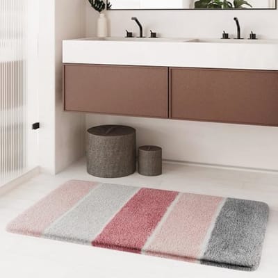 Zachte Antislip Badmat met Pluizige Pool - Wasbaar en Ondersteunt Vloerverwarming (55 x 65 cm, Poederroze)
