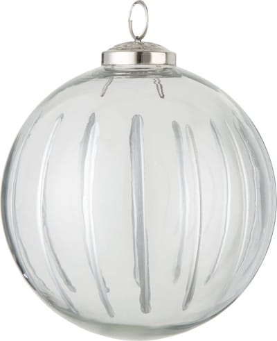 J-Line kerstbal Streep - glas - transparant/zilver - large - 6 stuks