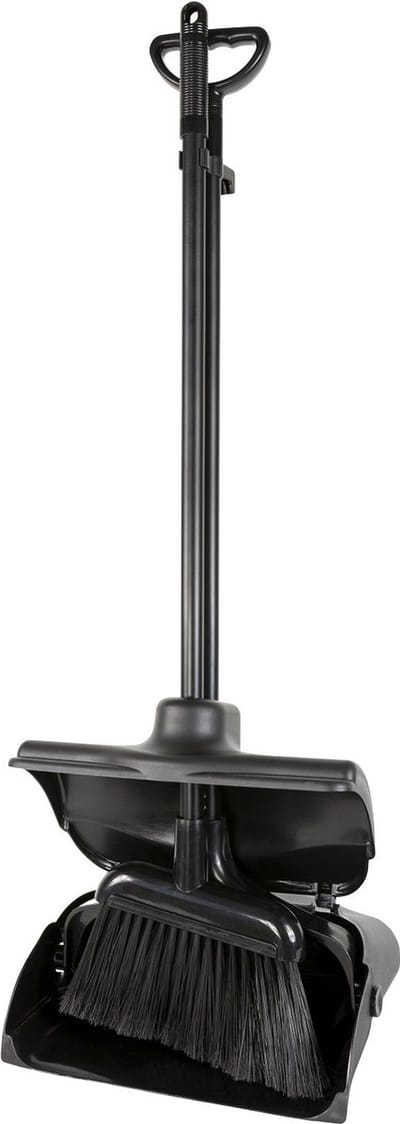 Synx Tools Stoffer en Blik met Lange Steel zwart professional - Stoffer blik set - Schoonmaakartikelen - Stoffer en Blik - Bezem / veger - Veger en blik - Schoonmaken