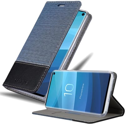 Cadorabo Hoesje geschikt voor Samsung Galaxy S10 5G in DONKERBLAUW ZWART - Beschermhoes met magnetische sluiting, standfunctie en kaartvakje Book Case Cover Etui