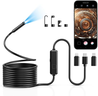 Namajunas - Endoscoop inspectie camera - 1920P HD Borescoop met 8 LED-verlichting - Semi-rigide slang-inspectiecamera - IP67 Waterdichte Afvoerpijp Borescoop - 8mm kop - 5M kabel - Mannelijke gadgets voor iOS en Android - met app