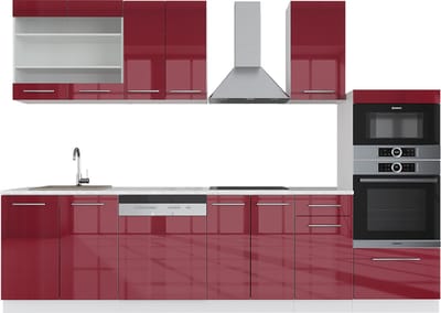 Vicco Fame-Line Complete keukeneenheid – 300 cm met hoge kast, zonder werkblad Bordeaux hoogglans/wit