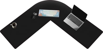 L-vormige bureau-onderlegger L-vormige bureau-onderlegger 110 x 33 cm PU-leer - zwart