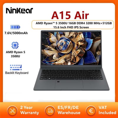 Ninkear A15 Air Laptop AMD Ryzen 5 3500U 16GB DDR4 3200 MHz + 512GB NVME SSD 15,6 inch FHD IPS scherm Notebook