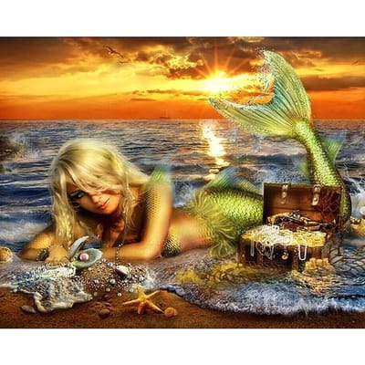 5D DIY Diamond schilderij  Zeemeermin en zee  5D volledige ronde borduurwerk kruissteek mozaïek decor cadeau 20X30CM yellow
