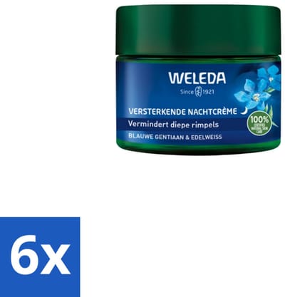 6 x WELEDA - Nachtcrème Versterkend - Blauwe Gentiaan & Edelweiss - 40 ml - Nachtcreme - Anti-rimpel - Huidversteviging - Collageen - Biologische Cosmetica
