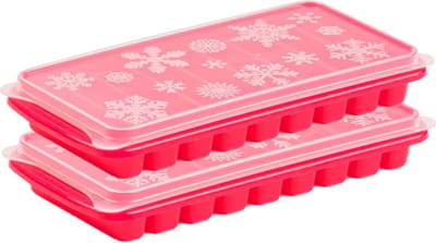 Plasticforte Tray met Flessenhals ijsblokjes/ijsklontjes - 2x stuks - ijsblok staafjes vormpjes - 10 vakjes - kunststof - roze - met afsluit deksel