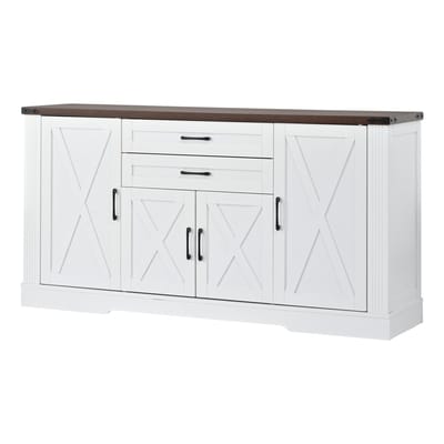 Dressoir Wit - Keukenkast - Buffetkast - Opbergkast - 4 Deuren - 2 Lades - Verstelbaar - Kruisdeuren - Woonkamer - 160x39x81,5cm - 6 Vakken - Wit