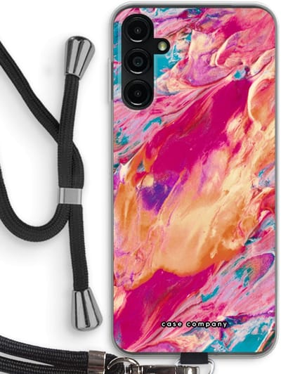 Case Company® - Hoesje met koord geschikt voor Samsung Galaxy A14 hoesje met Koord - Pastel Echoes - Telefoonhoesje met Zwart Koord - Bescherming aan alle Kanten en Over de Schermrand