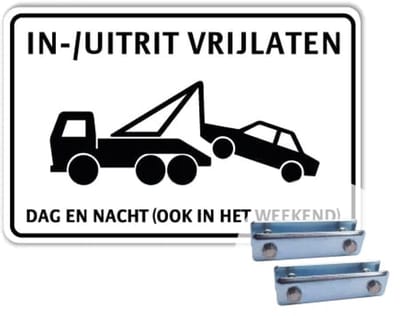 Bord In-/uitrit vrijlaten - Dag en nacht (ook in het weekend) - Weerbestendig Aluminium - 40x60 cm - Bevestiging: Met hekbeugels (voor spijlen- of gaashek)