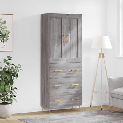 vidaXL - Hoge - kast - 69,5x34x180 - cm - bewerkt - hout - grijs - sonoma - eikenkleurig