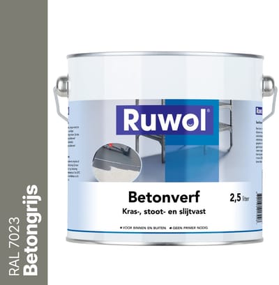 Ruwol Betonverf Betongrijs (RAL 7023) 2,5 liter - Voor binnen en buiten - Alle kleuren - Kras-, stoot- en slijtvaste verf voor beton en steen - Betonverf voor buiten