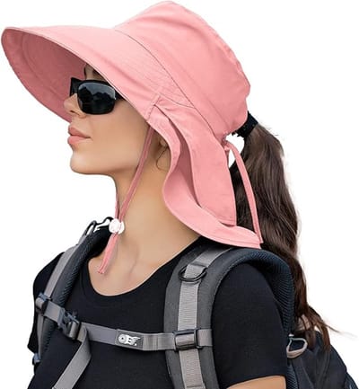 VHV-Premium Zonnehoed Dames - UPF 50+ UV-bescherming Outdoor Hoed - Opvouwbare Strandhoed met Nekbescherming en Paardenstaart Opening - Verstelbaar Kinkoord voor Tuinieren