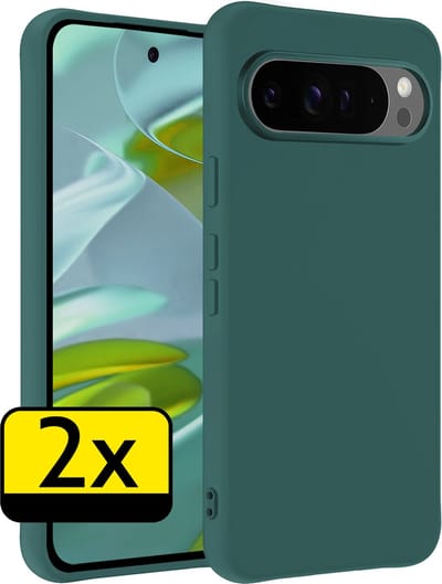 Hoesje - 2 Stuks - Geschikt voor Google Pixel 9 Pro - Sterk & Shockproof - Case Siliconen - Back Cover - Telefoon Hoes - Telefoonhoesjes - Donkergroen