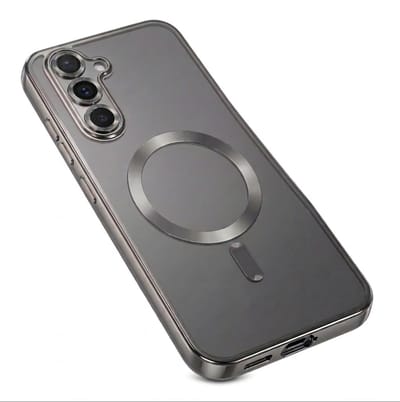 Transparante MagSafe telefoon hoesje met metalen rand – geschikt voor Samsung A56 – heldere backcover met camera bescherming – anti kras – magnetische case – unisex