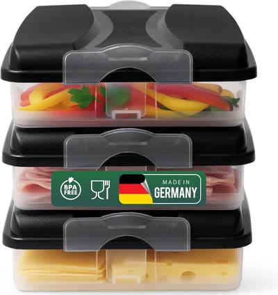 Novaliv 3x kleine voedselcontainers met 3x deksels, stapelbaar voor koelkast en vriezer, set opslagcontainers, opbergdoos organizer, voor vleeswaren, worst, kaas, fruit, groenten, maaltijdvoorbereidingscontainer