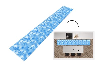 Keukenloper - Loper keuken - Waterverf - Abstract - Blauw - Patronen - 300x50 cm - Keukenloper vinyl
