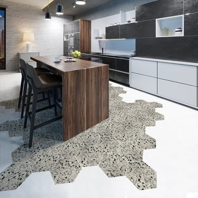 Antislip vloerstickers met beschermlaag - TERRAZZO HEXAGONES PALIZZOLO - 40x90cm - 10 zeshoekige stickers 20x18cm