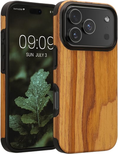 kwmobile hoesje geschikt voor Apple iPhone 17 Pro - Back cover voor smartphone - Telefoonhoesje van hout in vintage bruin - Houtnerven design