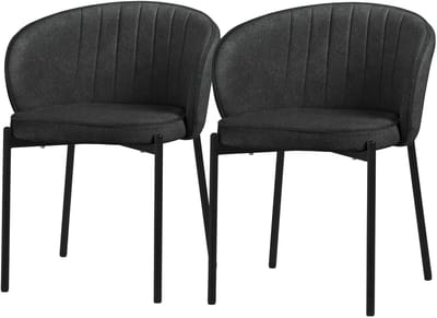 Set van 2 eetkamerstoelen met rugleuning & armleuning antraciet met metalen poten tot 120 kg ML-Design