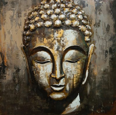 Schilderij - Metaalschilderij - Boeddha, metaal met de hand geschilderd, 100x100cm
