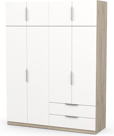 Kledingkast Spectre 157cm 8 deuren & 2 lades - mat wit/eikdecor