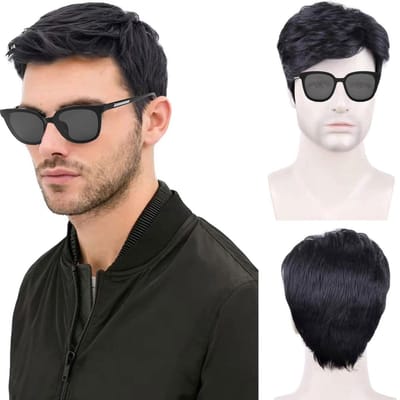 Dailygoods- Herenpruik zwart - Korte pruik - Krullend haar - Kostuumaccessoire - Hittebestendig materiaal - Hoofdomtrek 56-61 cm