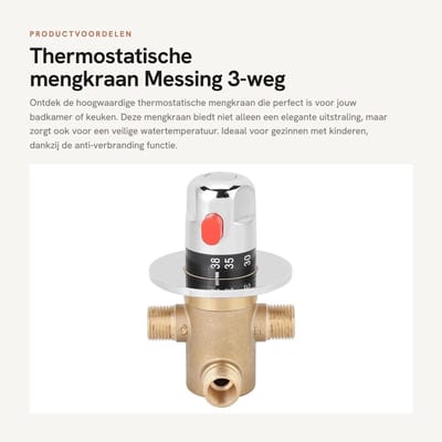 Dailygoods- Thermostatische Mengkraan - Messing - 3-weg Ventiel - G1/2 Aansluitingen - Anti-verbranding - Slijtvast en Waterdicht - Mengventiel