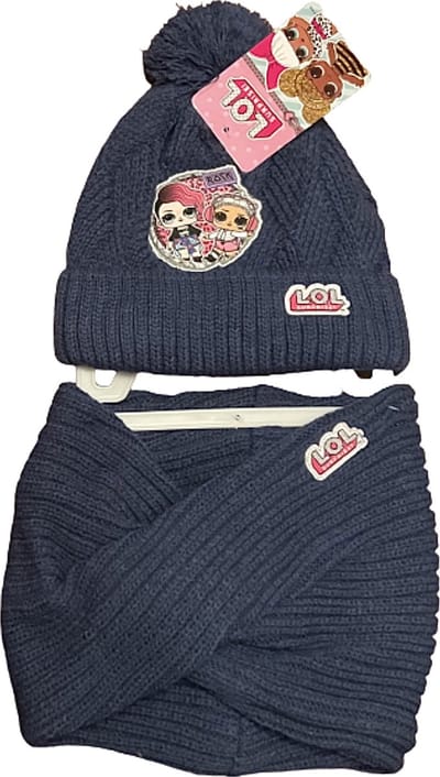 L.O.L. Surprise winterset - Muts + Colsjaal - gebreid acryl - Blauw - Maat 52 cm (± 3-6 jaar)