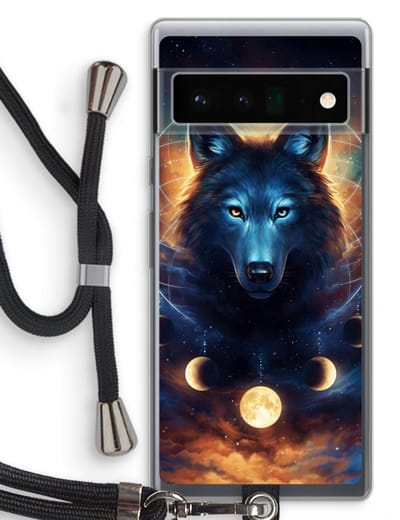 Case Company® - Hoesje met koord geschikt voor Google Pixel 6 Pro hoesje met Koord - Wolf Dreamcatcher - Telefoonhoesje met Zwart Koord - Bescherming aan alle Kanten en Over de Schermrand