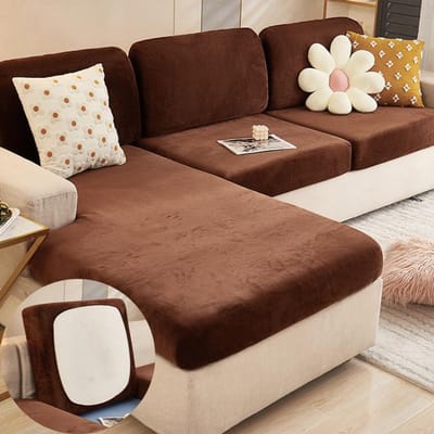 Housse de coussin de siège de canapé en velours Housse de coussin Peluche épaisse Couleur unie Doux Extensible Housse de canapé Protecteur de meubles Pour animaux de compagnie Enfants NS 50-65CM café